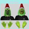 Ulkige Grinch-Maske und grünes Fellhandschuh-Set, ideal für Weihnachtsfeiern und Halloween-Feiern