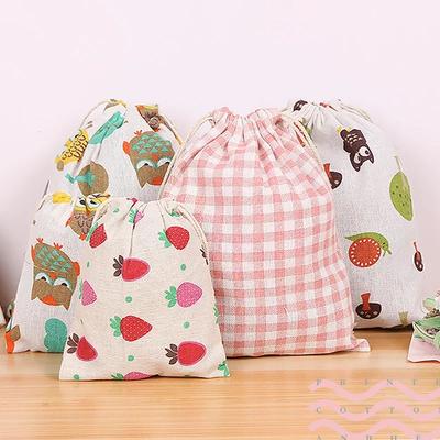 Borsa in tessuto di cotone e lino Borsa con coulisse Stampa di piante animali carini Borsa da viaggio per scarpe in stoffa da viaggio Custodia per trucco Borsa regalo di Natale