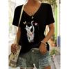 Women's Fashion T-Shirt Short Sleeve 3D Cat Print Top Tees V-Neck Casual Woman Graphics Clothes Women's Clothing