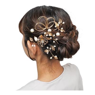 Mizuhiki Hair Ornament Hair 8 Piece U Hair Shrink Coming of Age Flower Bride [Amatemari] Set, Ornament, Leaf, Flower, Mizuhiki, Gold, Set, Pin,