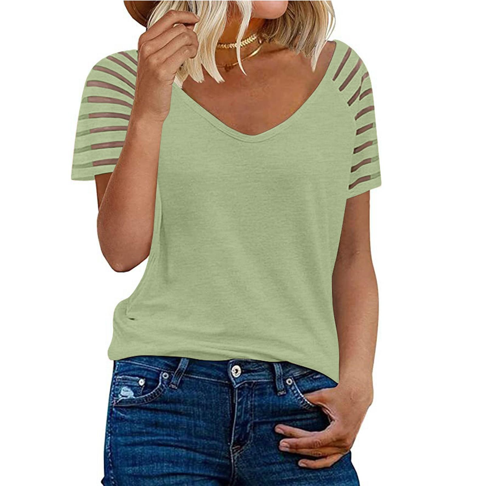 

Женские повседневные свободные рубашки с V-образным вырезом и коротким рукавом, модные сетчатые топы, футболки XXL