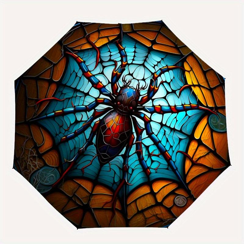 Stained Spider Wall Art: Unique Home DecorUmbrella, Portable 3-Fold Umbrella for Men & Women,Christmas Gift ES81