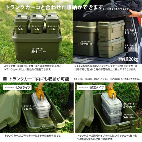 RISU S-6 Toolbox, Trunk Cargo, Stack Cargo, Approx. 6L, Black, Made in Japan, Waterproof, Outdoor Storage, Camping, GHON188