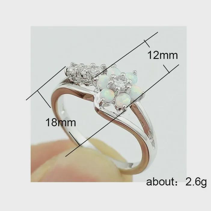 Stylish Diamond Flower Opal Ring - European and American Fashion Jewelry