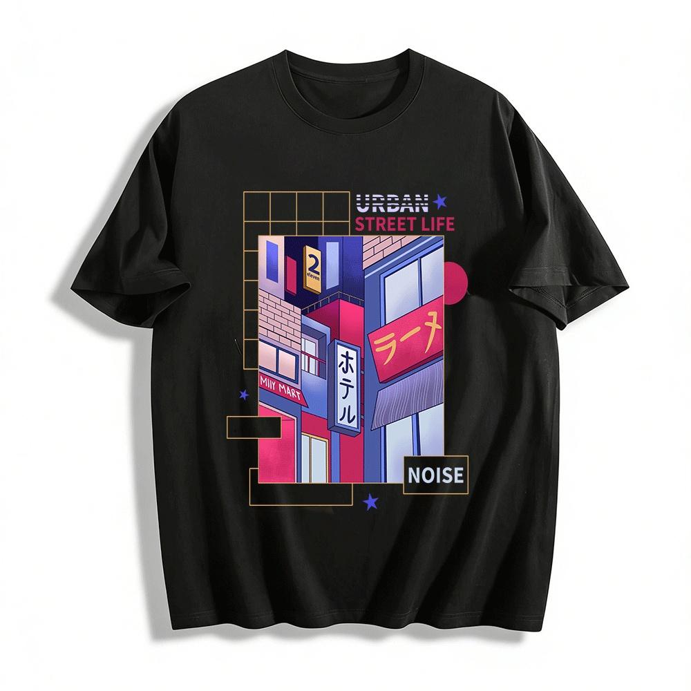 

Japanese Urban Street View Print Casual T-Shirt Pure cotton T-shirt XXS
