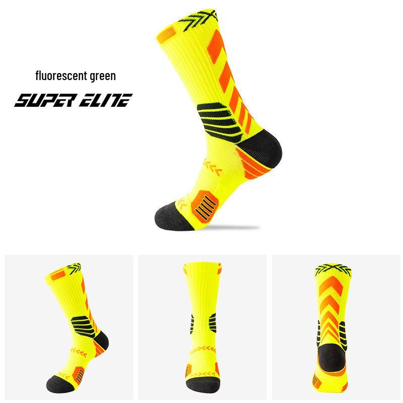 Men's Elite Basketball Socks: Trendy Color Block, Thick Terry Bottom, Sweat-Absorbent, Breathable, Professional Sports Socks.