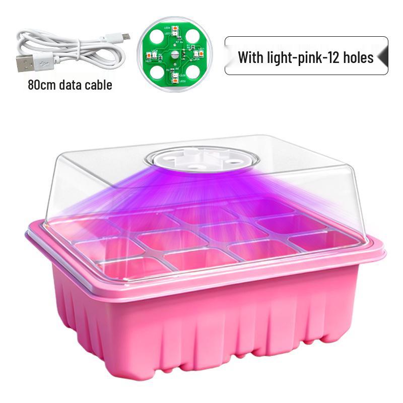6/12-Hole Seedling Box with Light & Insulation Cover for Vegetable Planting