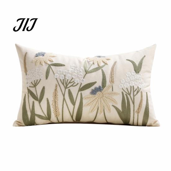 Square Decorative Pillow Shams Floral Embroidered Cushion Cover, Throw Covers Farmhouse Cover for Living Room Sofa Couch Washable