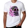 Pink Floral Black Sugar Skull Day Of The Dead Tshirt Perforunisexce Workout Short Sleeve Tee