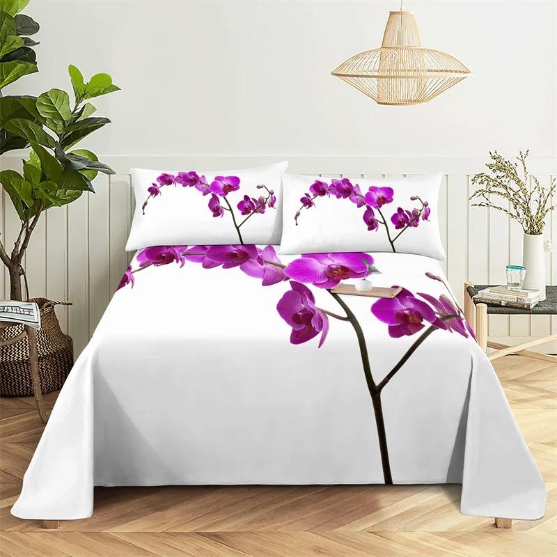 Beautiful Flower Digital Printing Polyester Bed Flat Sheet With Pillowcase Print Bedding Set
