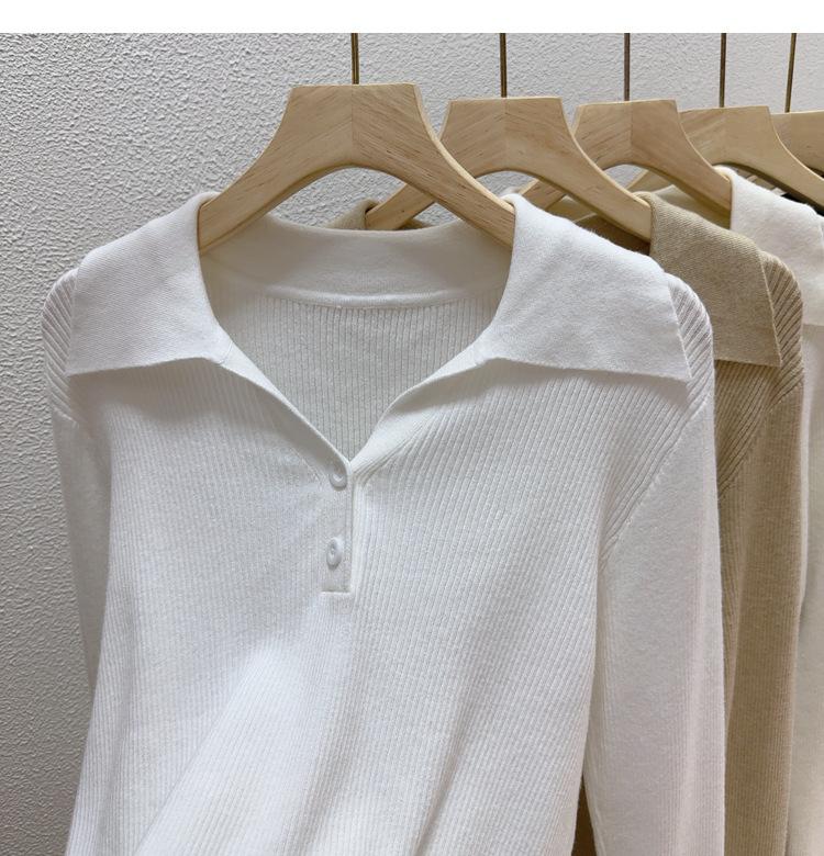 Lapel retro inner knitted sweater women's autumn and winter long-sleeved pullover sweater bottoming shirt slim-fitting and thin top