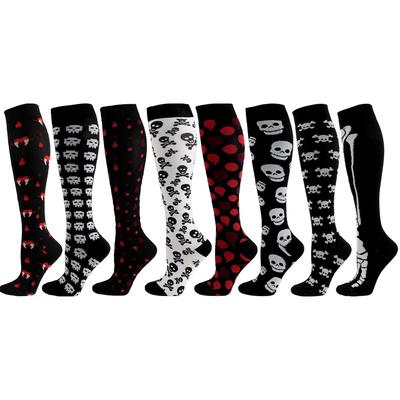 Meias de compressão femininas de verão Halloween Skull para ciclismo