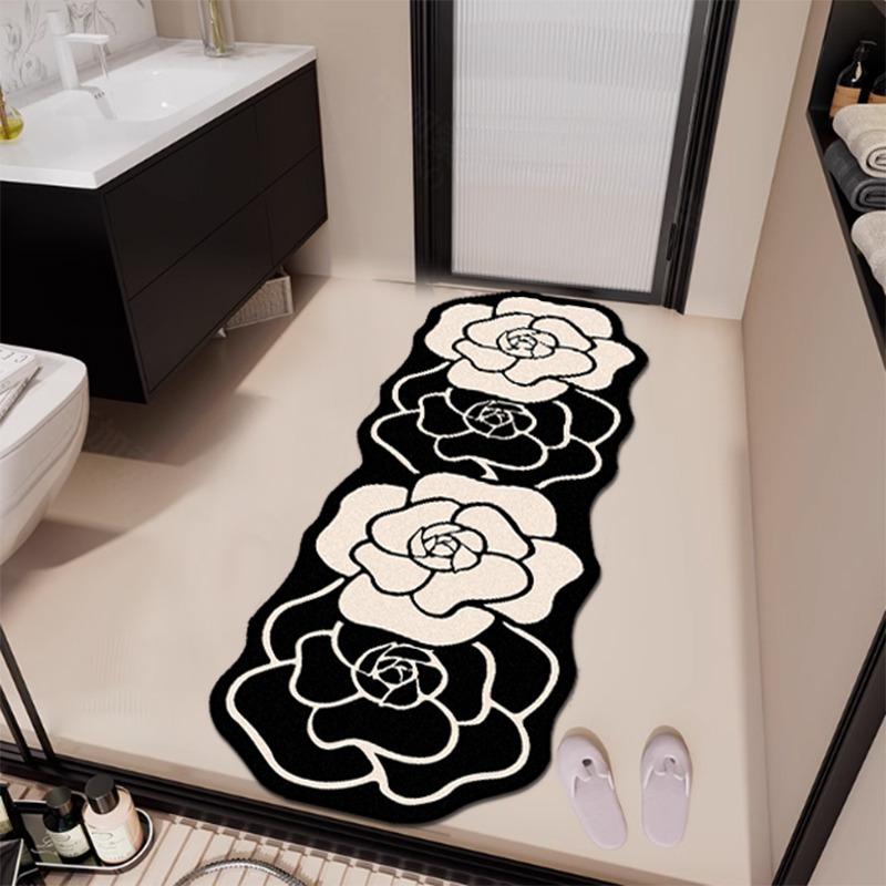 Elegant Camellia-Shaped Carpets, Bathroom Water-Absorbing And Anti-Slip Carpets, Bedroom Carpets - Home Decoration