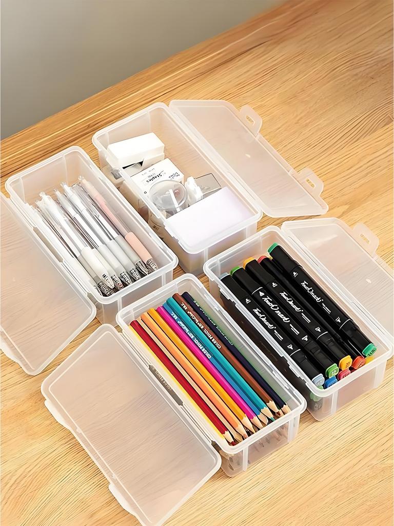 1/2/4Pack Transparent Pencil Organizer Box, Large Capacity Desk Storage for Art Supplies, Brushes Pens Markers, Simple Tool Case