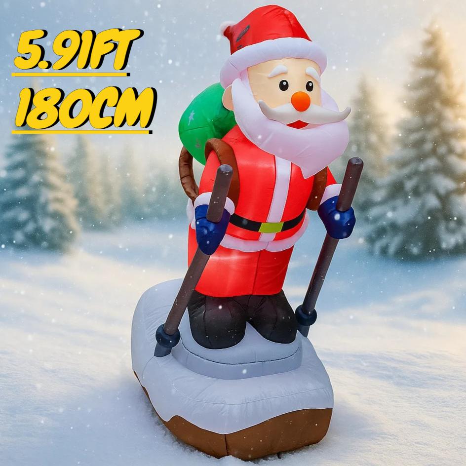 5.91FT Inflatable Skiing Santa Claus Toy Yard Lawn Party Decoration Festive Gift Christmas Supplies Home Ornament LED Light