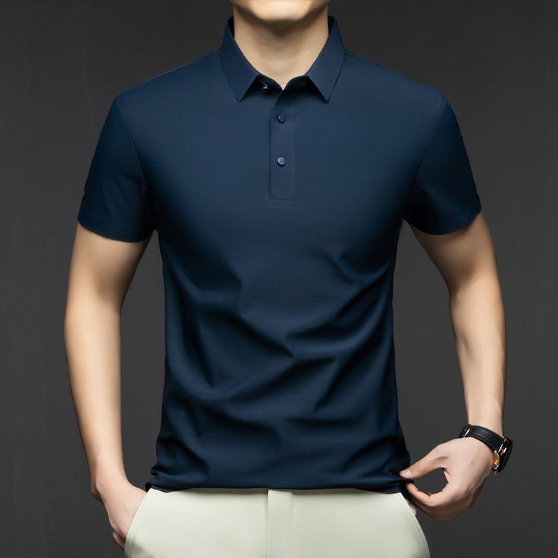 Men's Ice Silk Seamless Polo Shirt - Summer Short-Sleeve Casual Solid Color Design