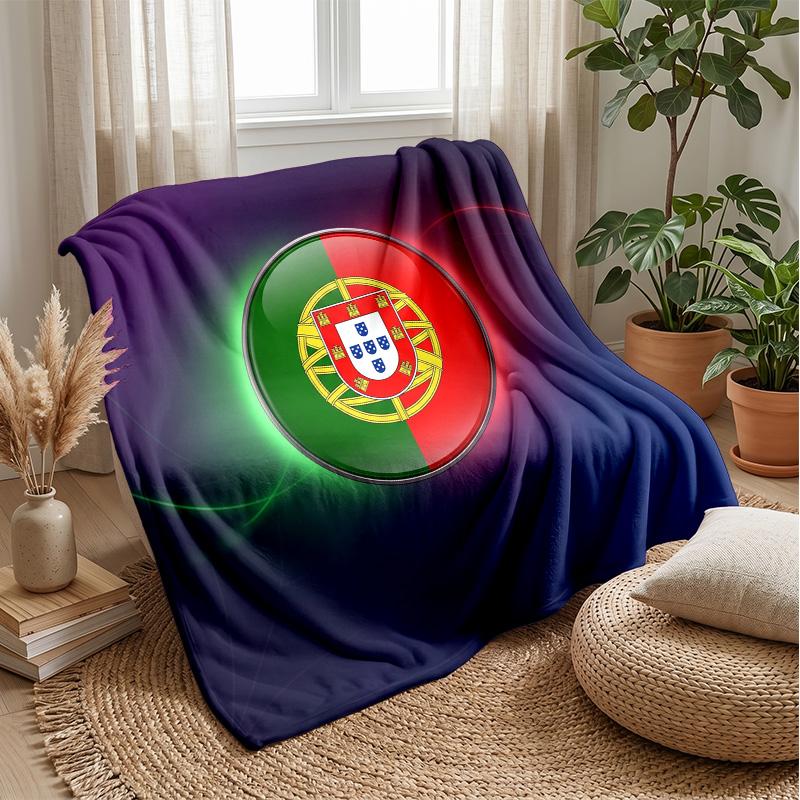 Portugal Football Printed Flannel Blanket Skin Friendly Warm Decorative Throw for Indoor Couch Bed Daily Use