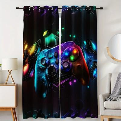 2 Pieces of Vibrant Game Controller Printed Curtains, Home Decorations, Room Decorations