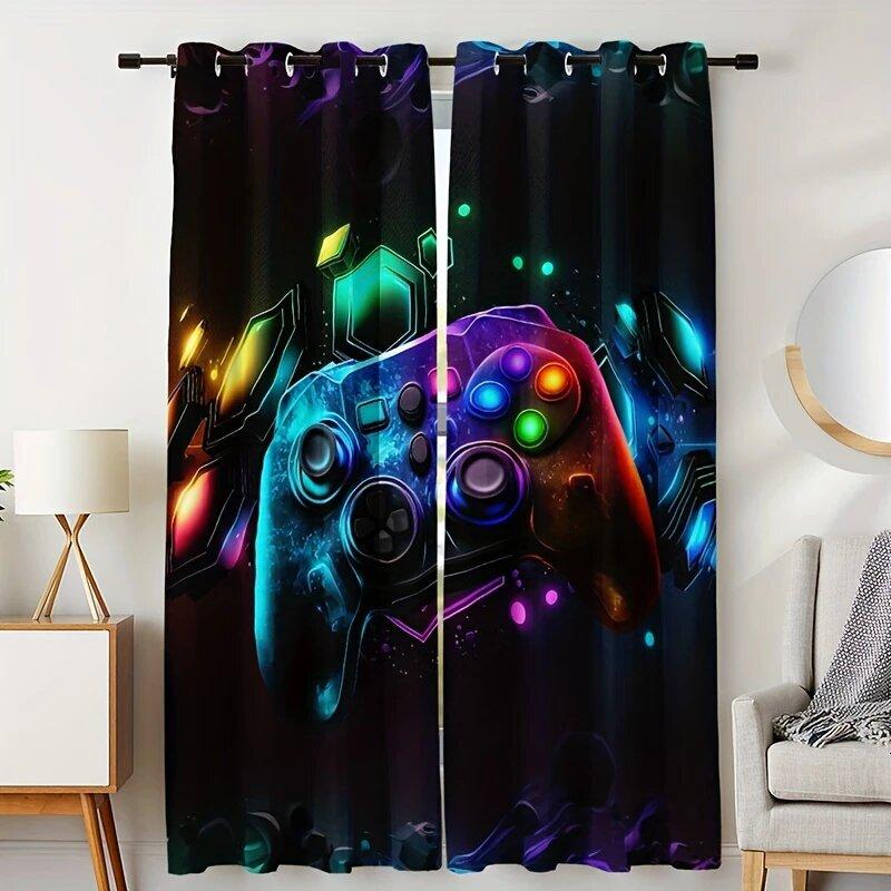 2 pieces of vibrant game controller printed curtains, home decorations, room decorations