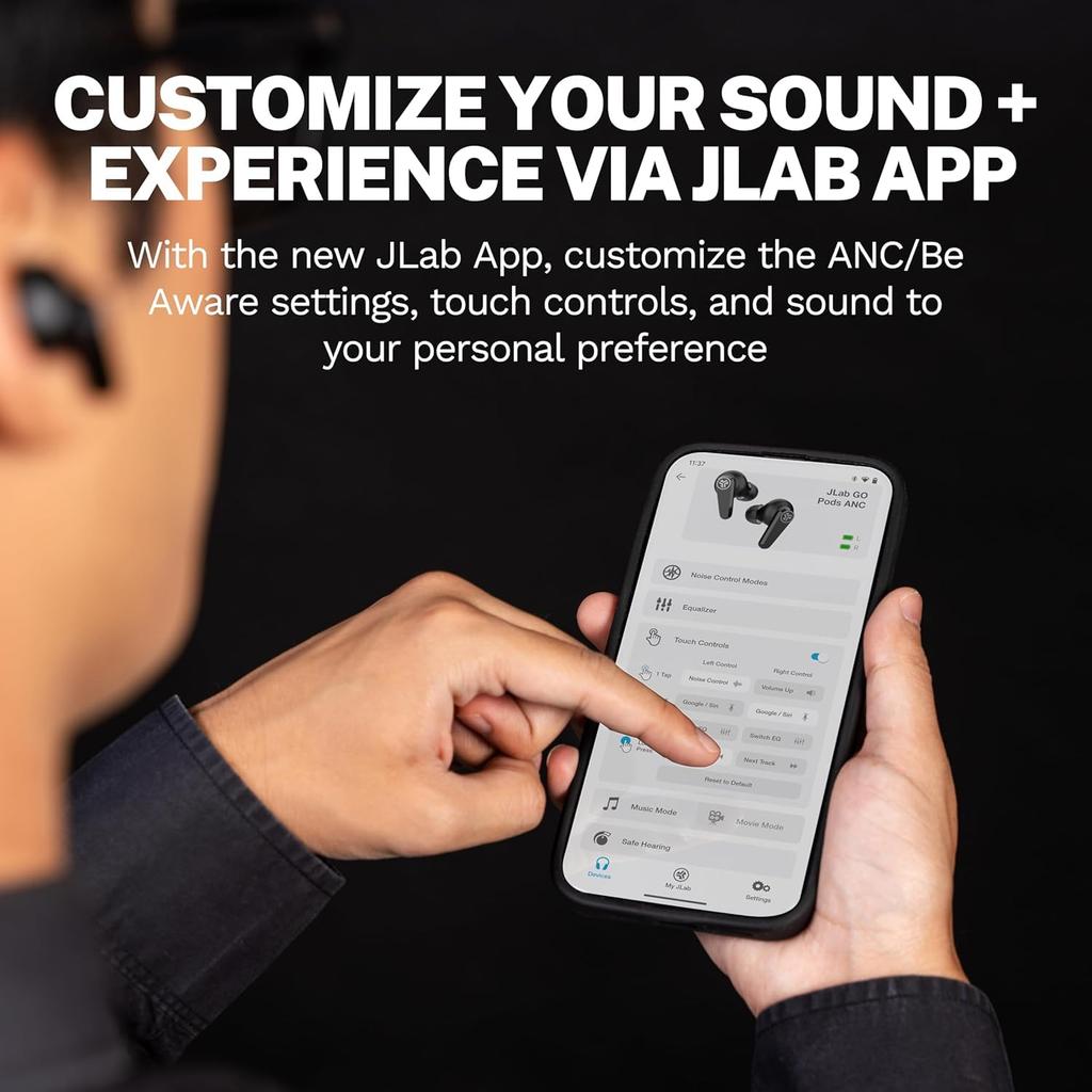 JLab Go Pods ANC Wireless Bluetooth Noise External Sound with Gift Up to 45 Hours of Compatible with iPhone and Black Earbuds, 5.4 Cancelling,