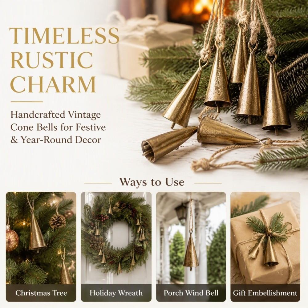 6Pcs Vintage Antique Finished Hanging Bell Hangable Xmas Tree Pendant Tree Decorations