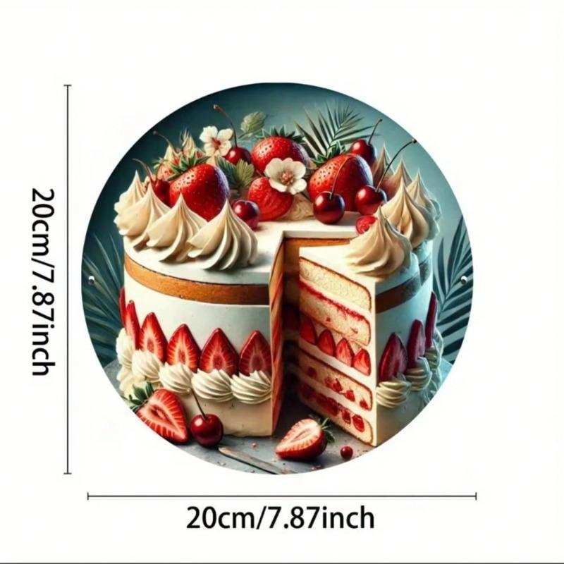 Vintage Strawberry Cake Metal Tin Sign Round Wall Decor Iron Art Home Bar Cafe