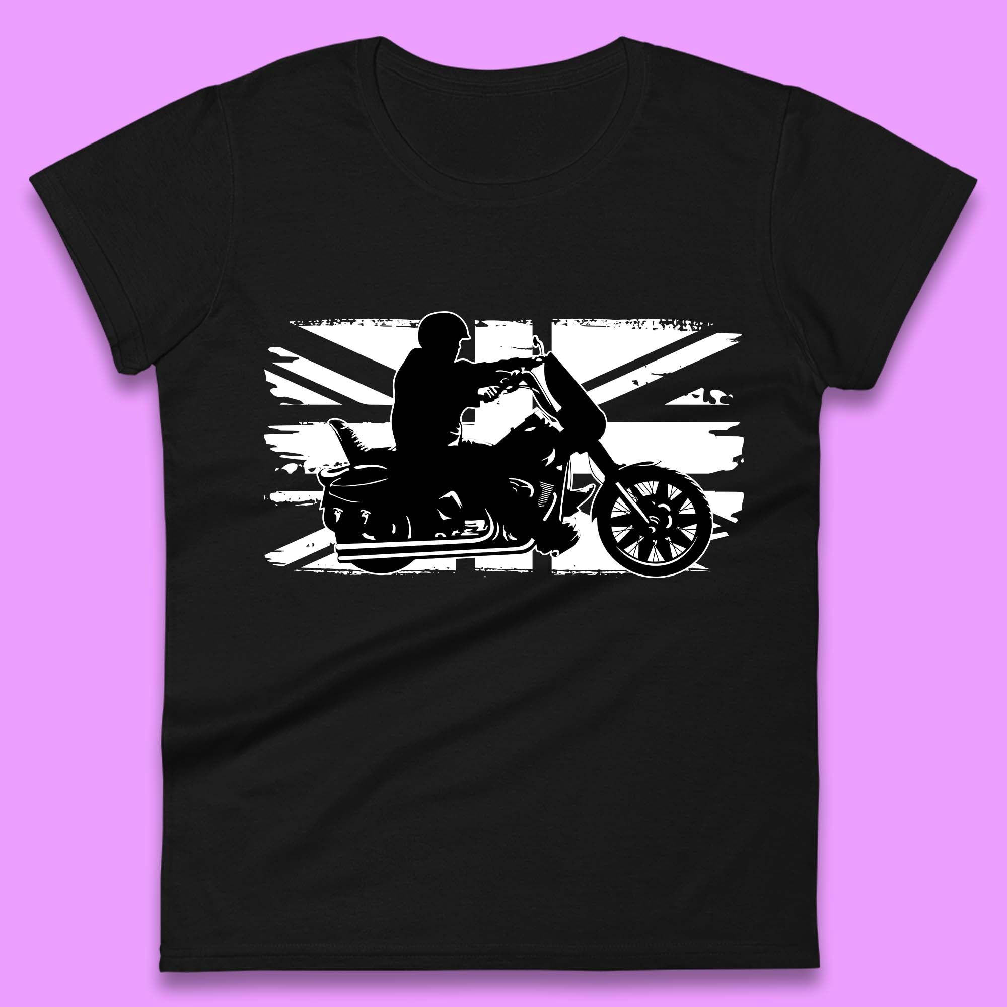 UK British Flag Biker Womens T-Shirt Mens Tops Tees Unisex S