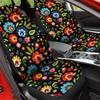 Bulopur Black Boho Floral Car Seat Covers Front Seats Only for Women Men Seat Covers w/Organizer Pocket for Cars SUV Truck Sedan