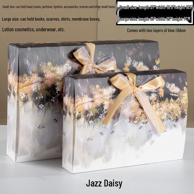 Custom Pearlescent Bow Ribbon Gift Box for Silk Scarves, Pajamas, and Shirts
