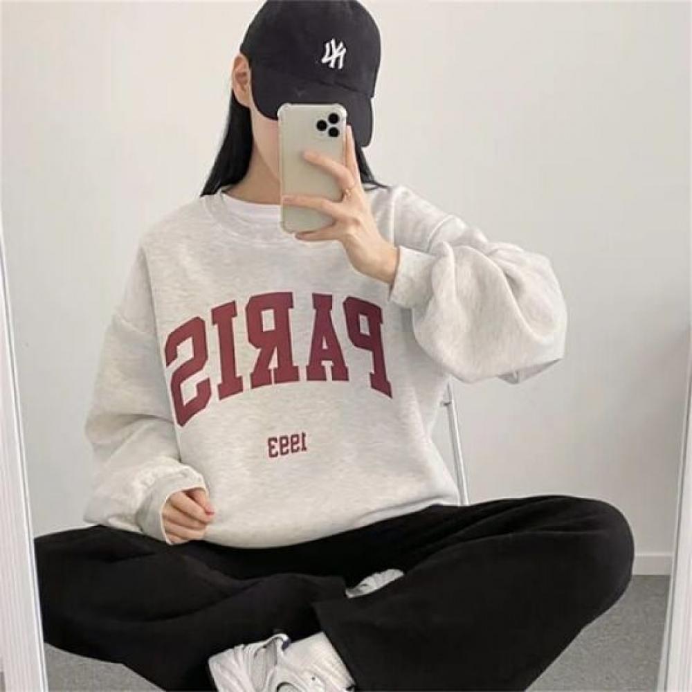 Navava Women Paris Lettering Long Sleeve Sweatshirt Nt2216