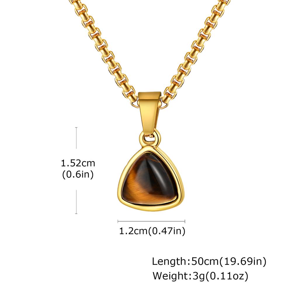 Men's Fashion Minimalist Natural Tiger Eyes Stone Necklace, Stainless Steel Geometric Pendant Necklace, Punk Vintage Jewelry