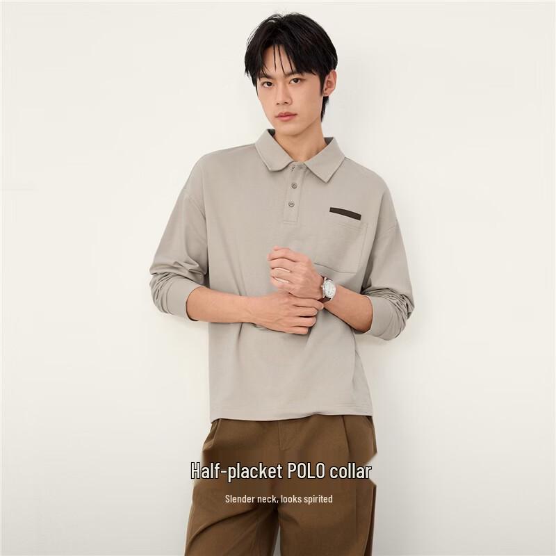 Giordano Men's Cotton Patchwork Pocket Long-Sleeve Polo Shirt