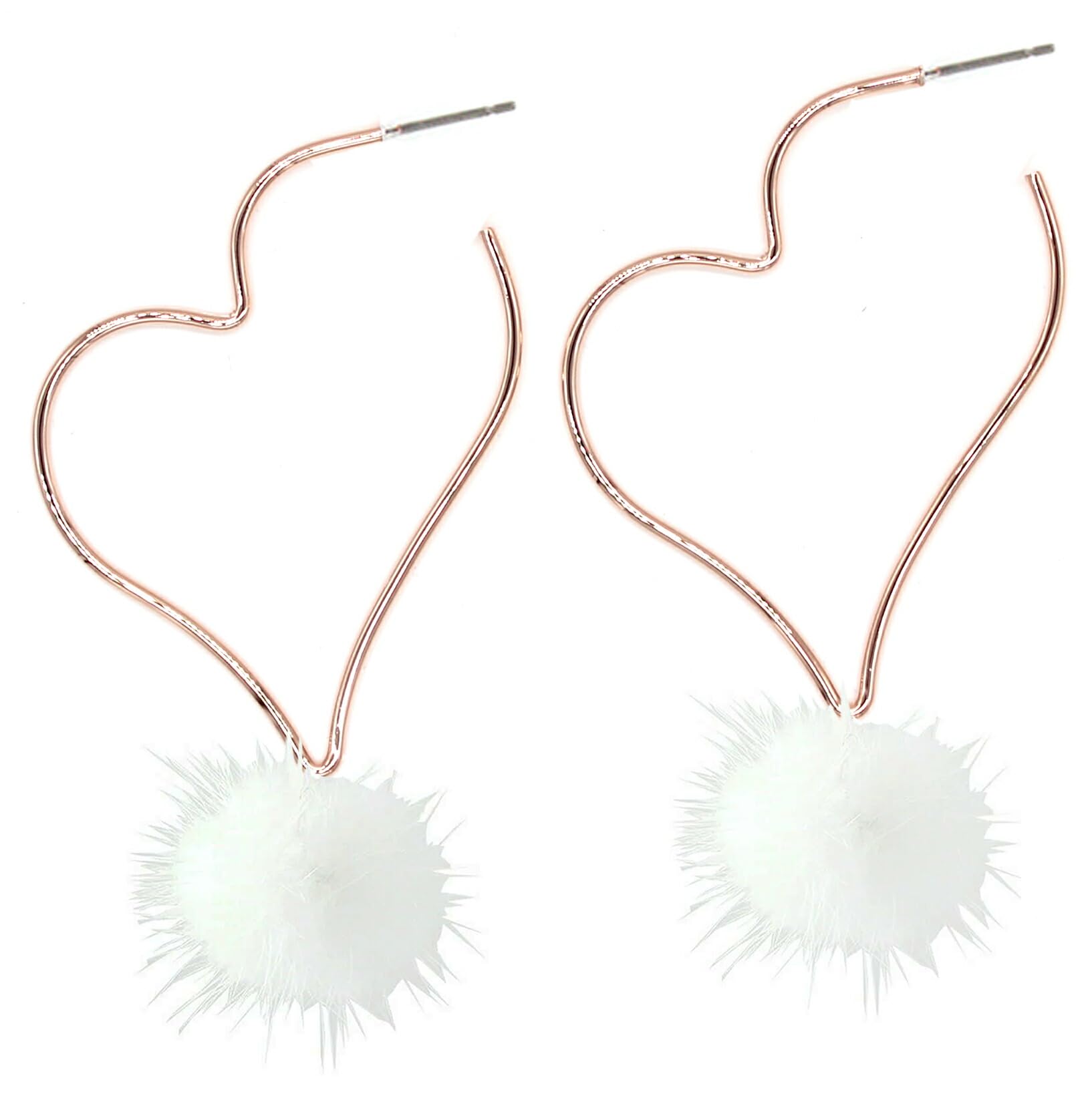 

open mink titanium pink made in [miwaki] Women s earrings, heart, fur, white, post, hoop, accessory, motif, gold, Japan, p0234-fur-1-P-WH-M-PG