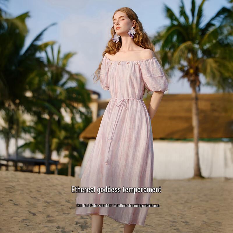 Elegant French Puff Sleeve Mid-Length Dress