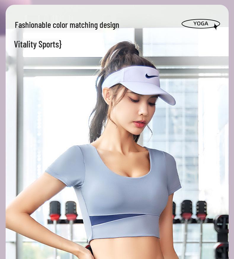 Women's Patchwork Color Block Fitness Set – Cropped Short Sleeve Top & High Waist Hip Lift Sports Pants for Spring/Summer Running & Workouts