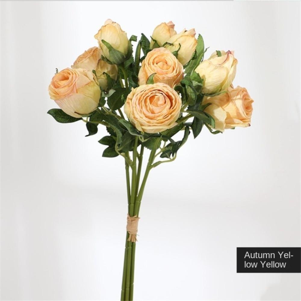 

6 шт./пучок Винтажные искусственные розы Шелковые цветы Домашнее украшение для обеденного стола Настольное украшение Реквизит для фотосъемки жёлтый