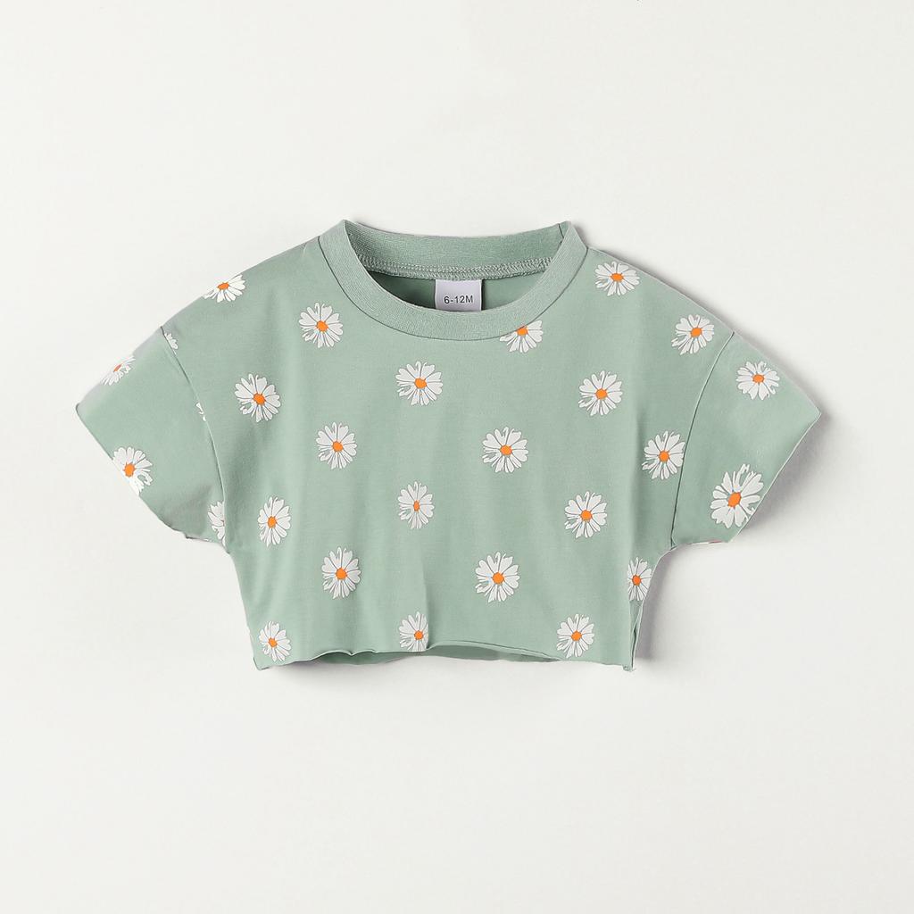 Nowy Japoński i Koreański Styl Dziewczęcy Kombinezon Casual z Nadrukiem Stokrotek i Rękawem Nietoperza z Surowym Wykończeniem