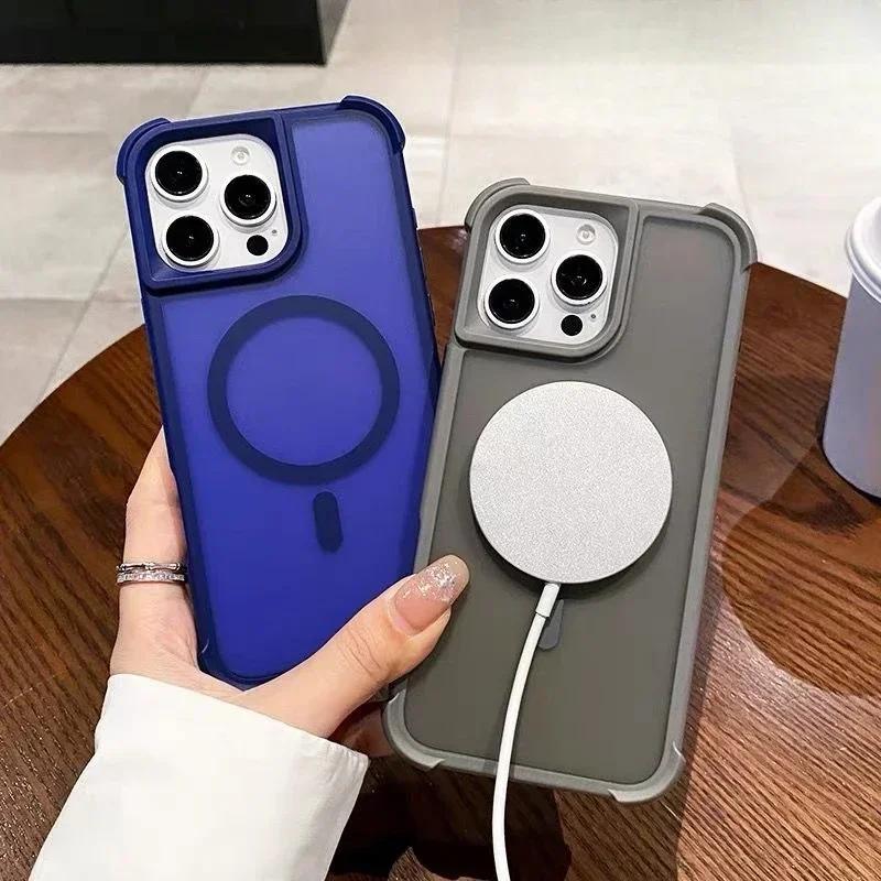 Magnetische Luxus Matte Anti-Schock Rüstung Hülle Für iPhone 17Air 15 14 13 12 16 Pro Max Kabelloses Laden Für Magsafe Abdeckung