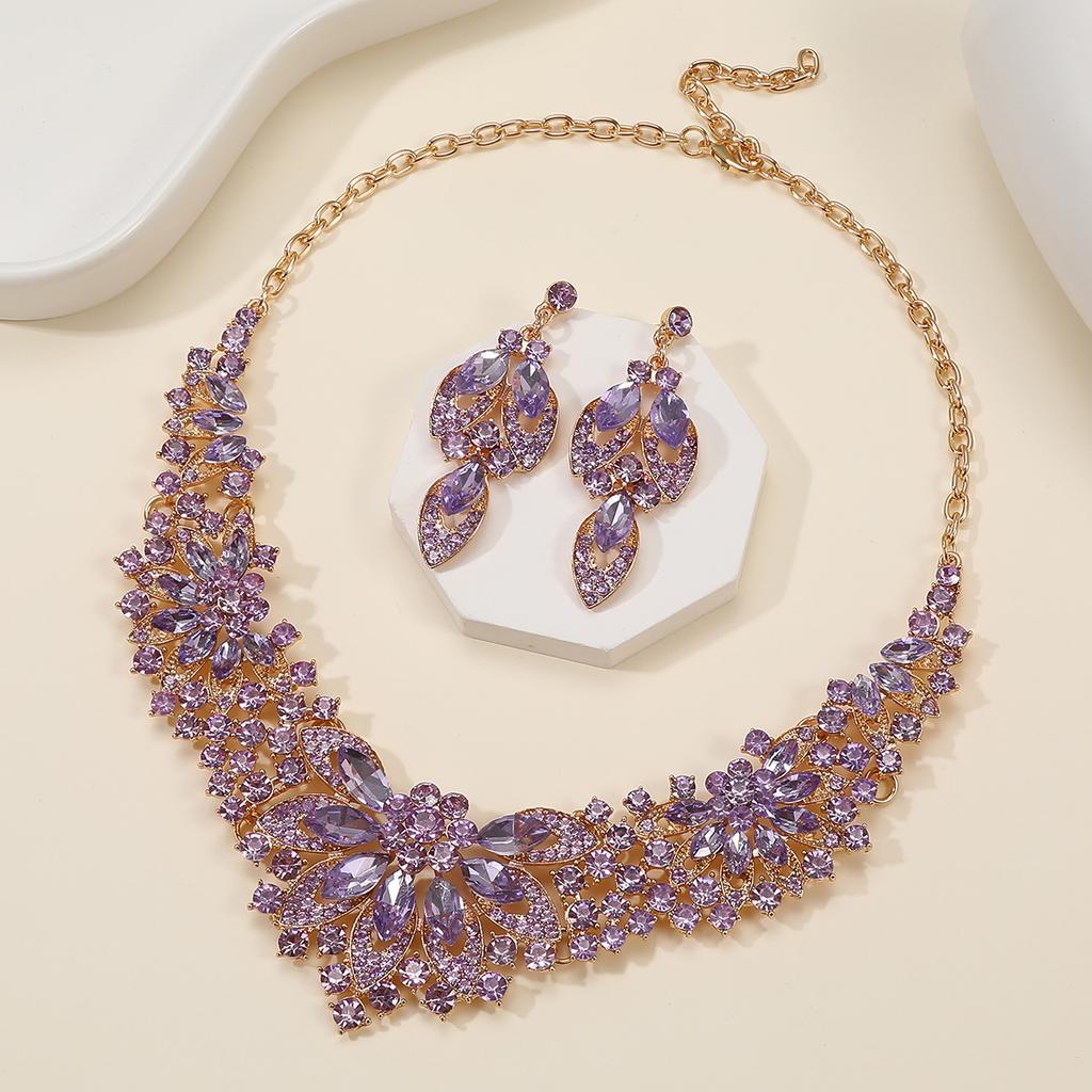 Dress Jewelry Direct Sales European and American Necklaces Earrings Two-piece Set Colorful Flowers Bride Retro High-end Design Sense