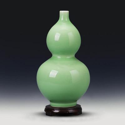 Antique Celadon Gourd Vase: Jingdezhen Porcelain Home Decor Handmade Ornament