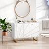 Living Room Sideboard, 2 Three-Door Cupboards, Adjustable Shelf, Metal Legs, White Marble Effect