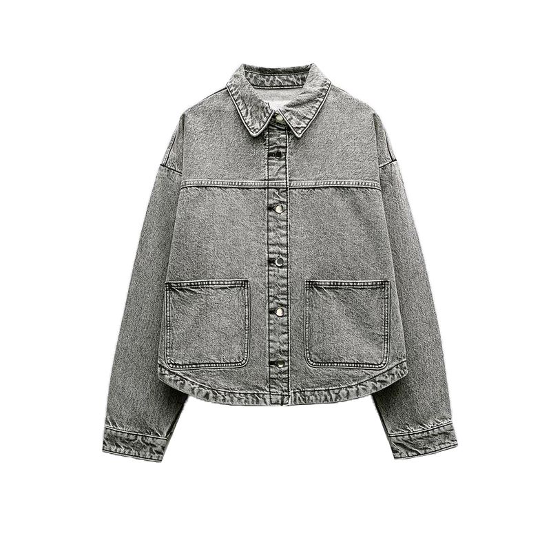 

Весна Новая Женская Одежда Свободный Повседневный Воротник Поло Длинные Рукава Наклейки Карманная Отделка Джинсовая Куртка Пальто 0108034 Gray L