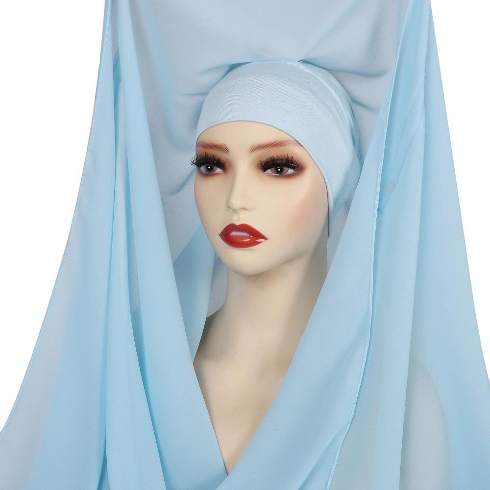 2in1 Instant Chiffon Hijab Scarf Bulit-In Magnets Islamic Head Wrap Female Musulman Bandana Women