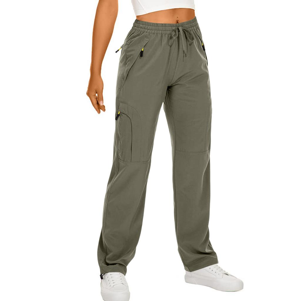 Women's Hiking Pants Waterproof Sweatpant Elastic Waist Zipper Multi-Pocket Casual Sports Trouser
