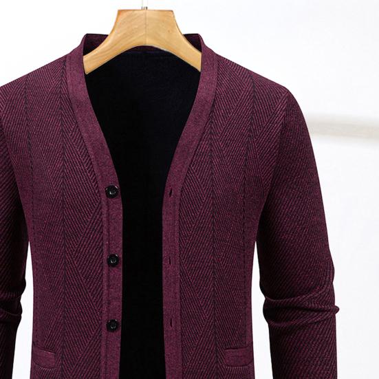 Men Knitting Cardigan V-Neck Long Sleeve Buttons Placket Sweater Jacket with Pockets Solid Color Autumn Winter Knitwear