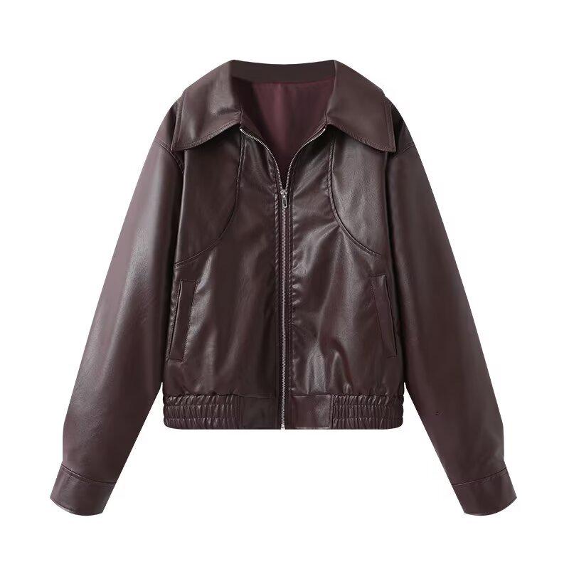 2024 Autumn/Winter Women's Street Fashion Faux Leather Lapel Jacket