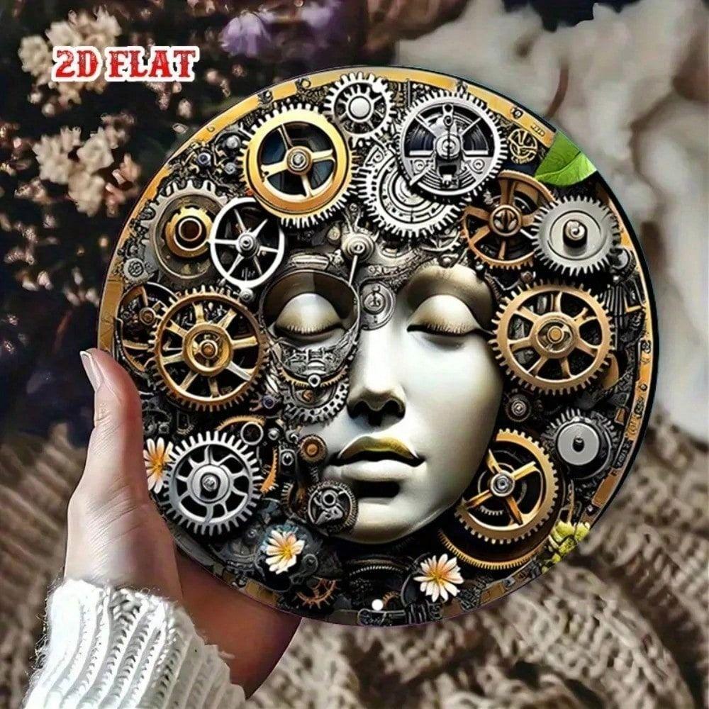 

Vintage Steampunk 3D Metal Wall Art, Retro Gear Flower for Living Room