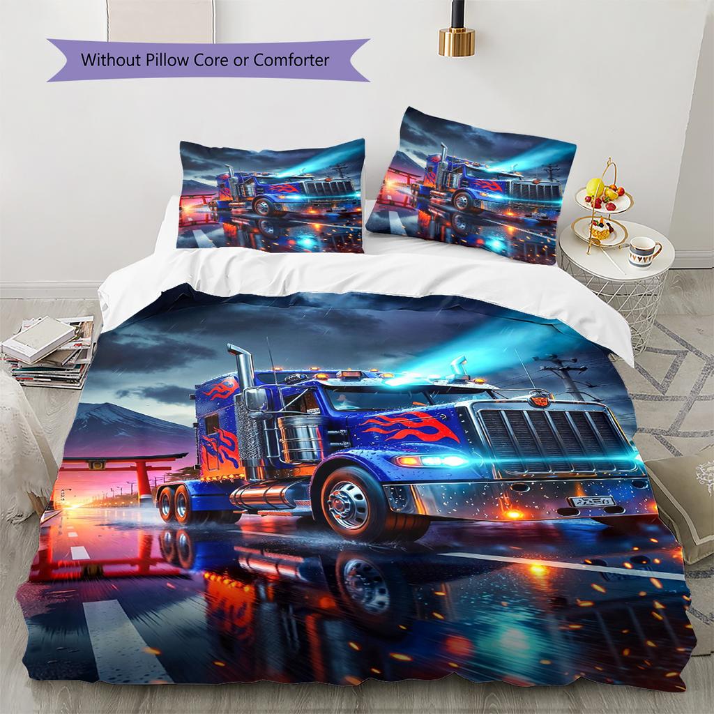 Truck Pattern Bedding Quilt Set Quilt Cover Pillowcase Home Decoration Gift (1 * Duvet Cover + 2 * Pillowcase, Without Core)