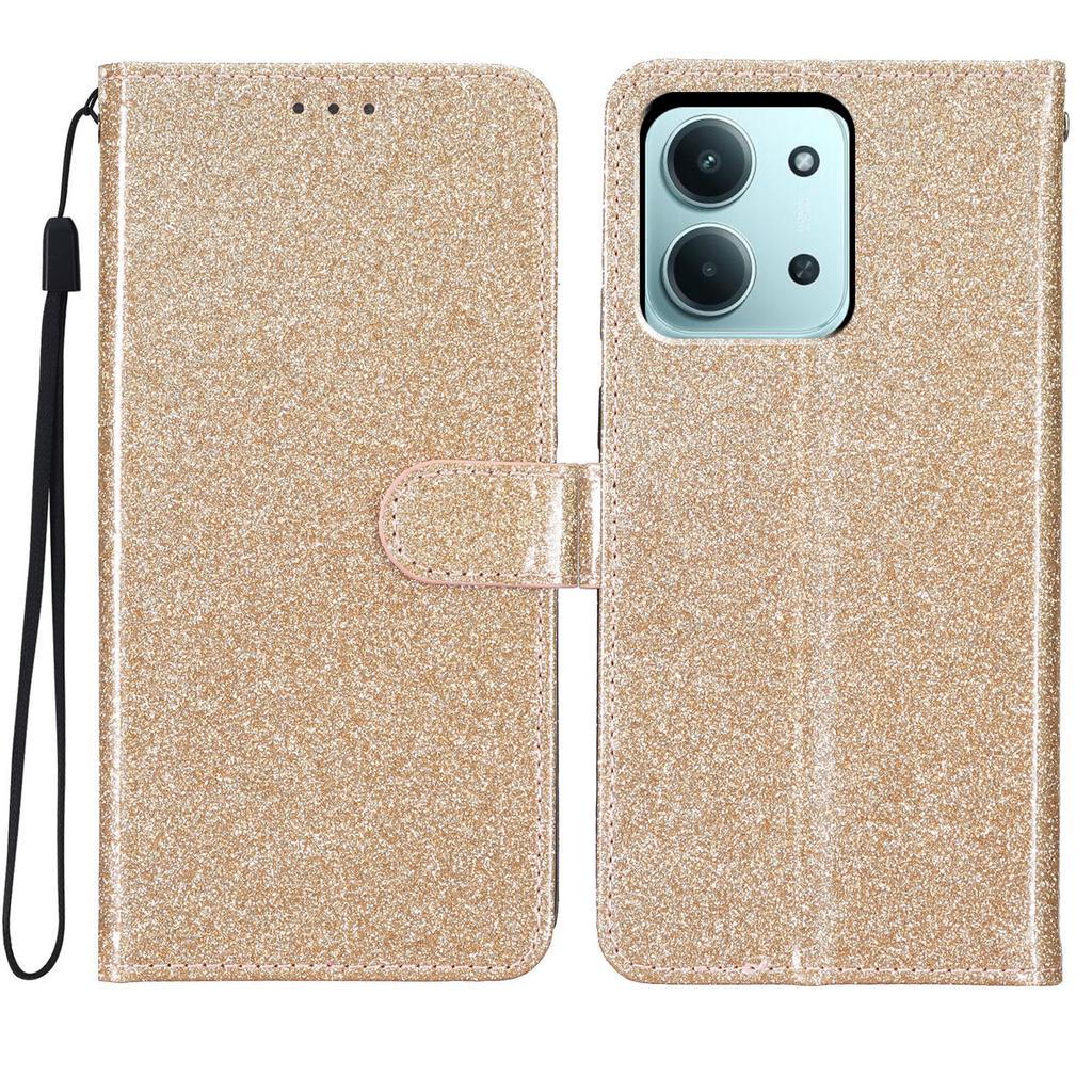Pro Xiaomi Redmi 15C 4G (Globální) (171 mm)/Poco C85 4G (171 mm) Peněženkové pouzdro třpytivé proti poškrábání kožené stojánkové pouzdro na telefon s popruhem