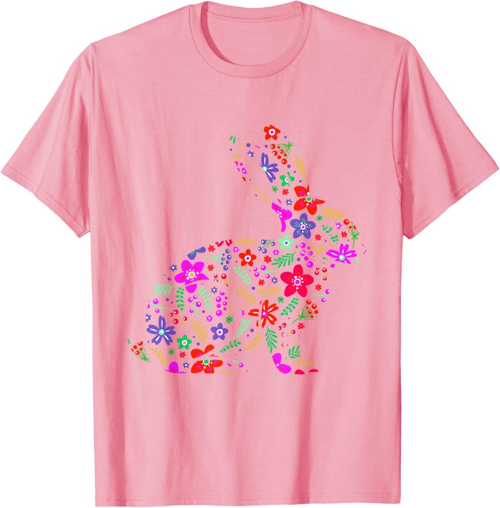 Floral Easter Bunny Rabbit Silhouette Spring Flowers Graphic T-Shirt Men Casual Trip